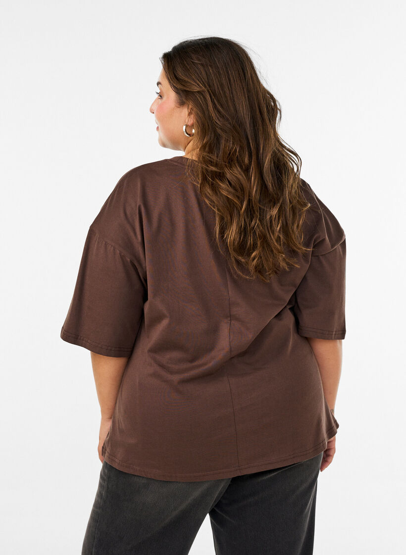 T-shirt with draped detail, Brown, Model image number 2