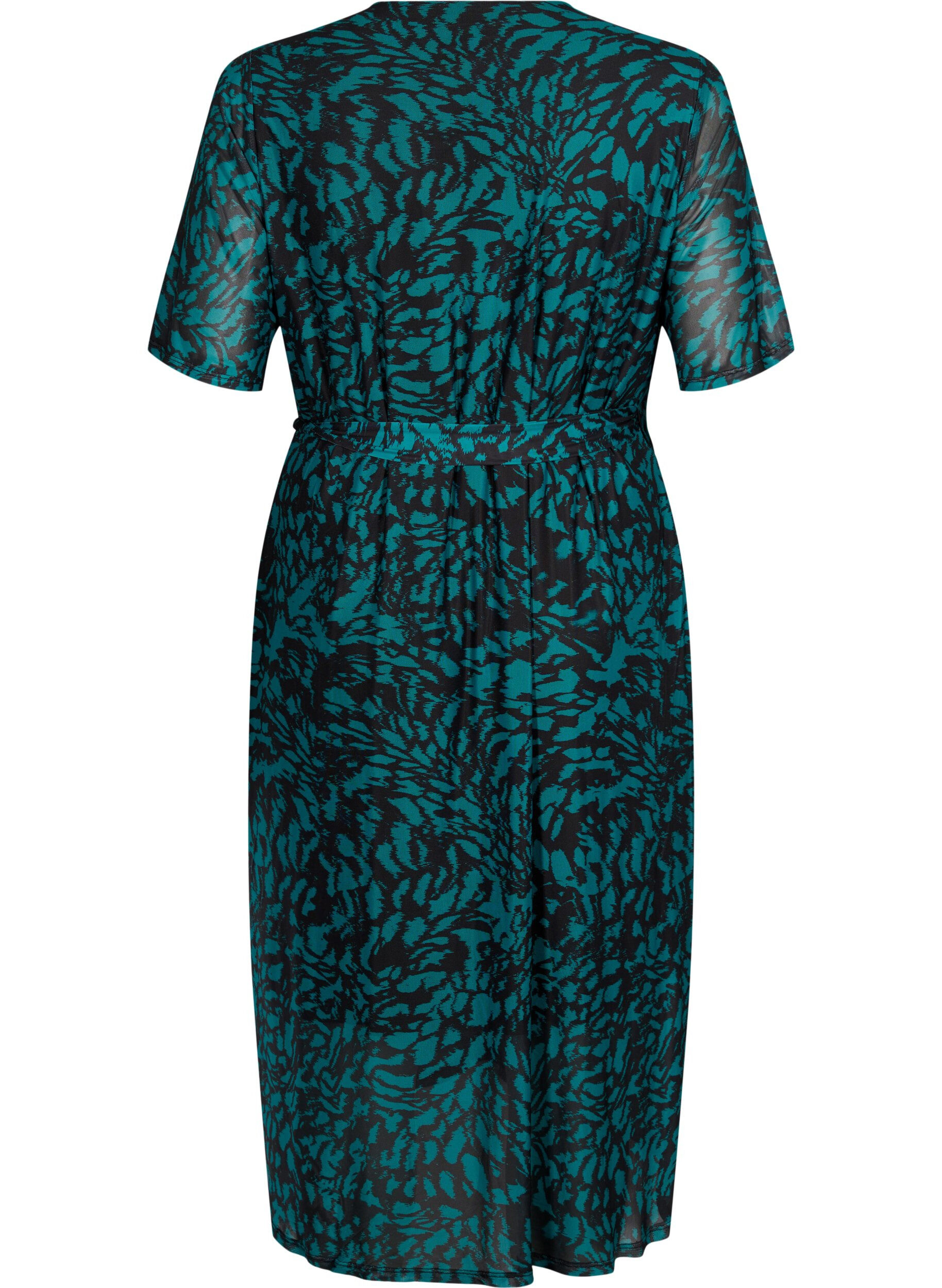 Zizzifashion Printed wrap midi dress, Black Green AOP, Packshot image number 1