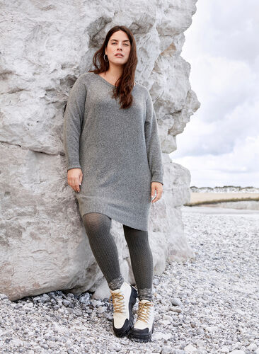 Long-sleeved knitted dress with a round neck, Dark Grey Melange, Image image number 0
