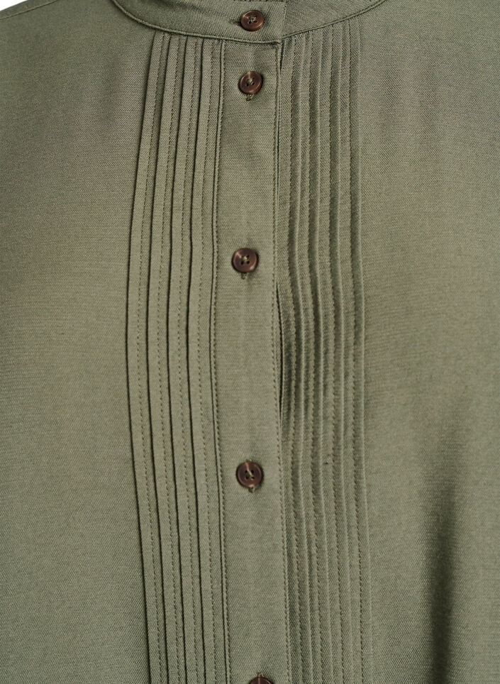 Blouse with 3/4 sleeves and decorative pleats, Green, Packshot image number 2