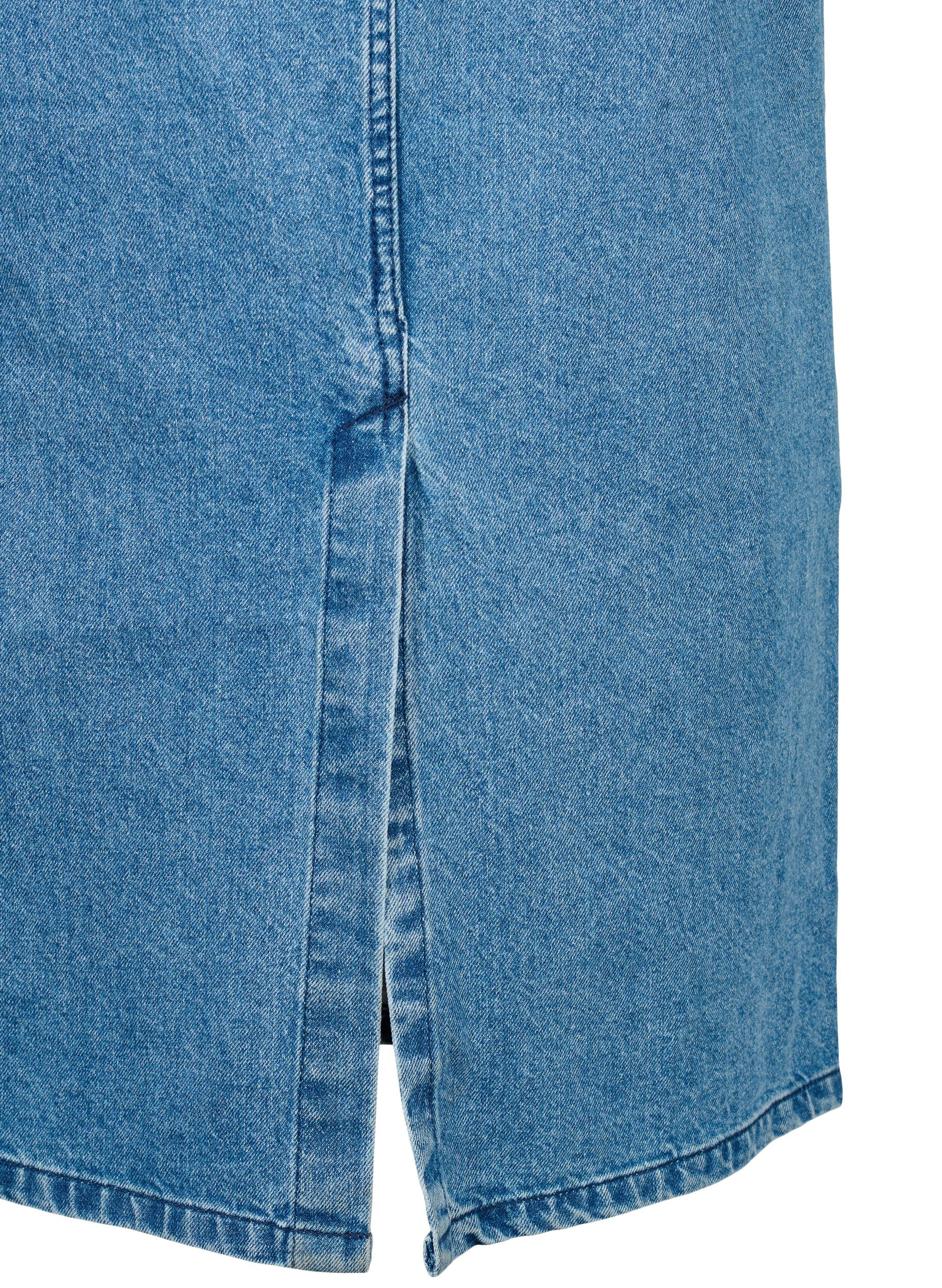 Zizzifashion Midi-length denim skirt with back slit, Denim Blue, Packshot image number 3