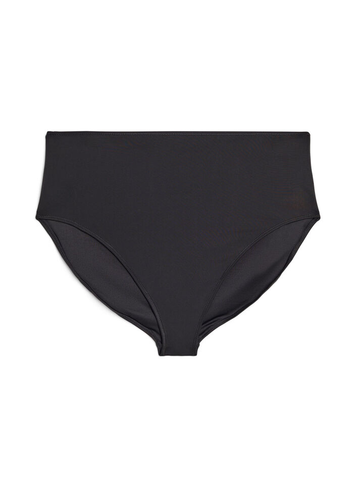 Solid colour bikini bottom with high waist, Black, Packshot image number 0
