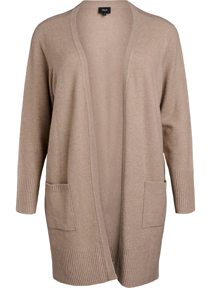 Ribbed Knit Cardigan with Pockets, Beige, Packshot image number 0