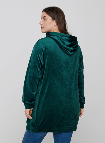 Hooded, velour sweatshirt dress , Ponderosa Pine, Model image number 1