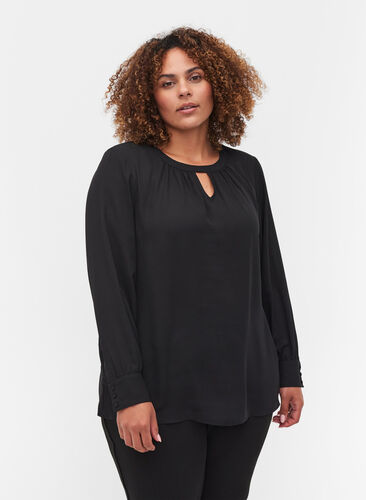 Blouse with long sleeves, Black, Model image number 0