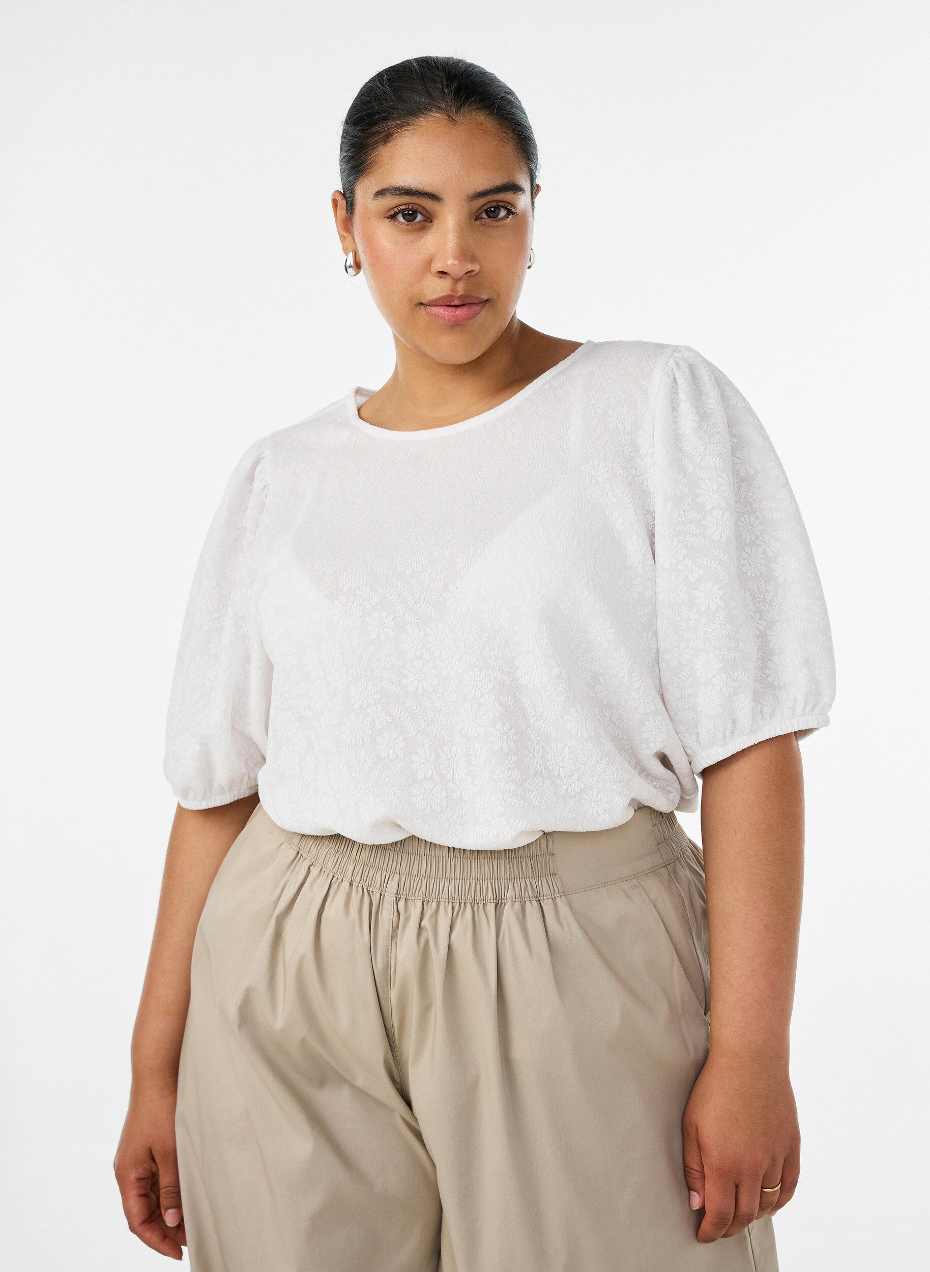 Zizzifashion Structured blouse with short sleeves, White, Model image number 0