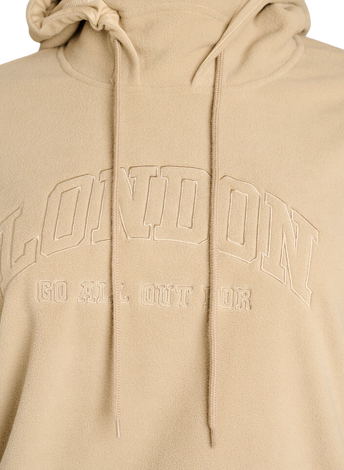 Fleece hoodie with a high neck and embroidered text, Beige, Packshot image number 2