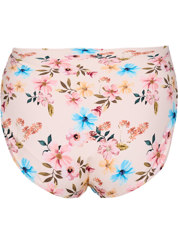 Extra high waist bikini bottom with floral print, Beige, Packshot image number 1