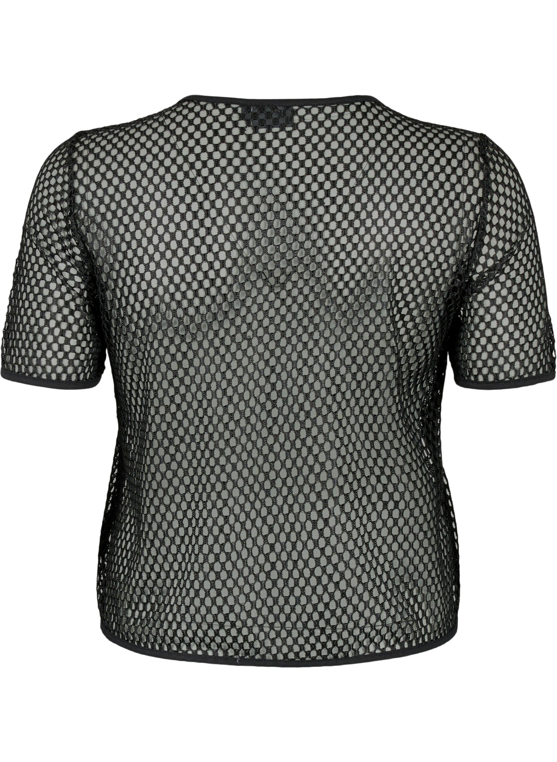 Zizzifashion Mesh blouse with short sleeves, Black, Packshot image number 1