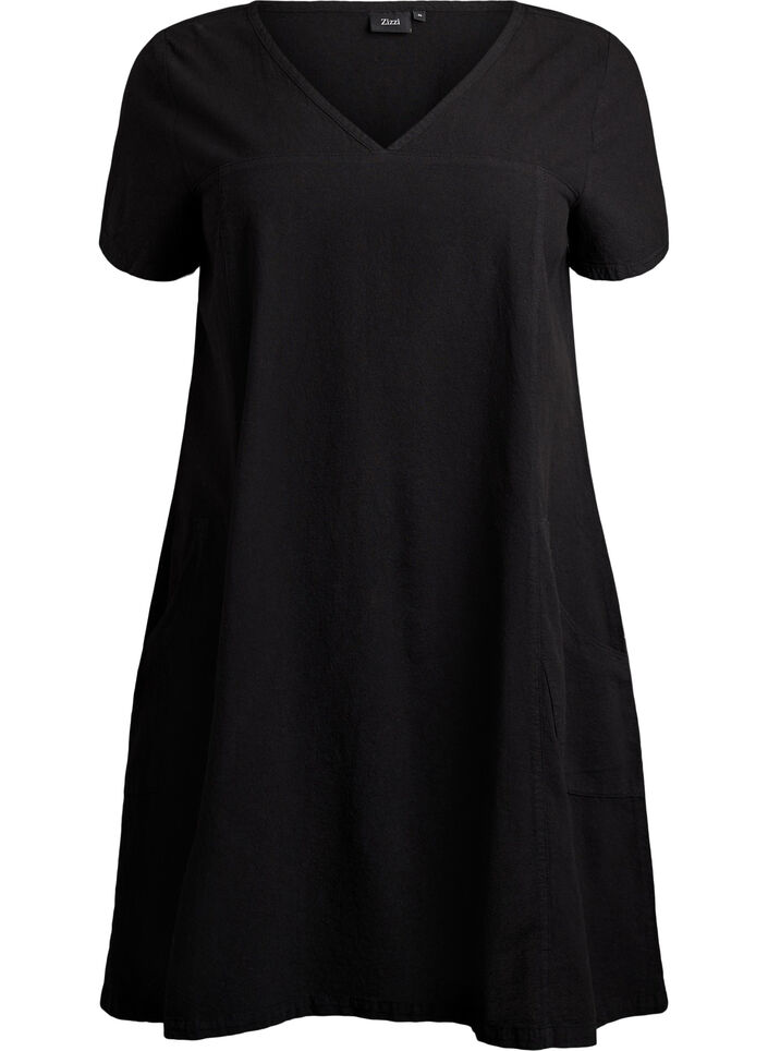 Short-sleeved cotton dress, Black, Packshot image number 0