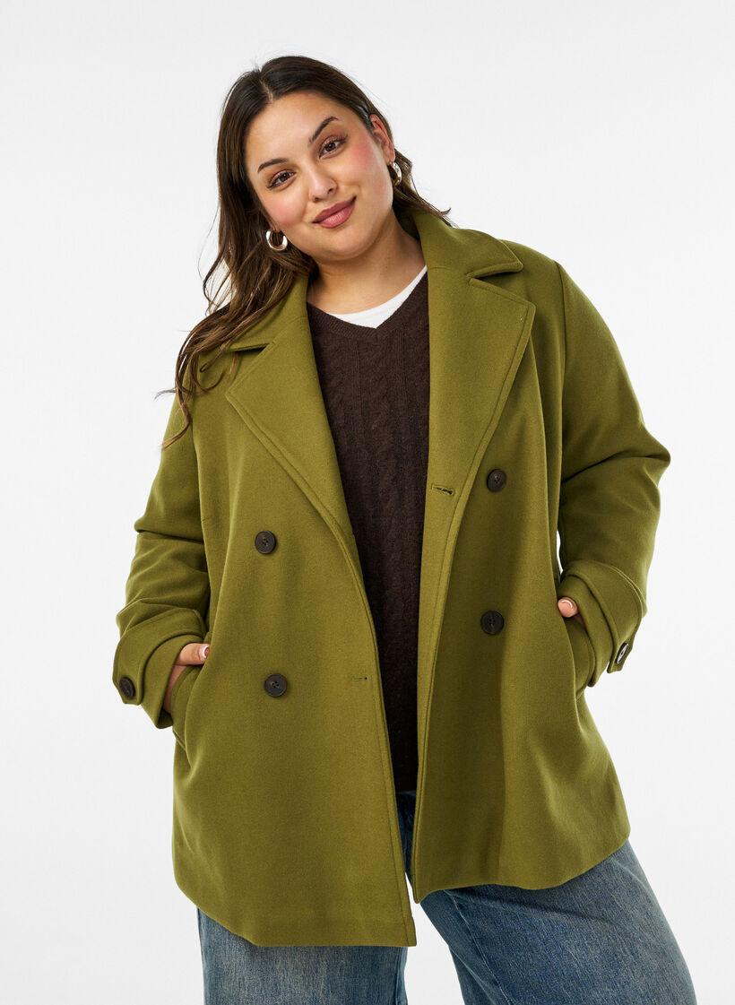 Short coat with double-breasted button closure, Green, Model image number 0
