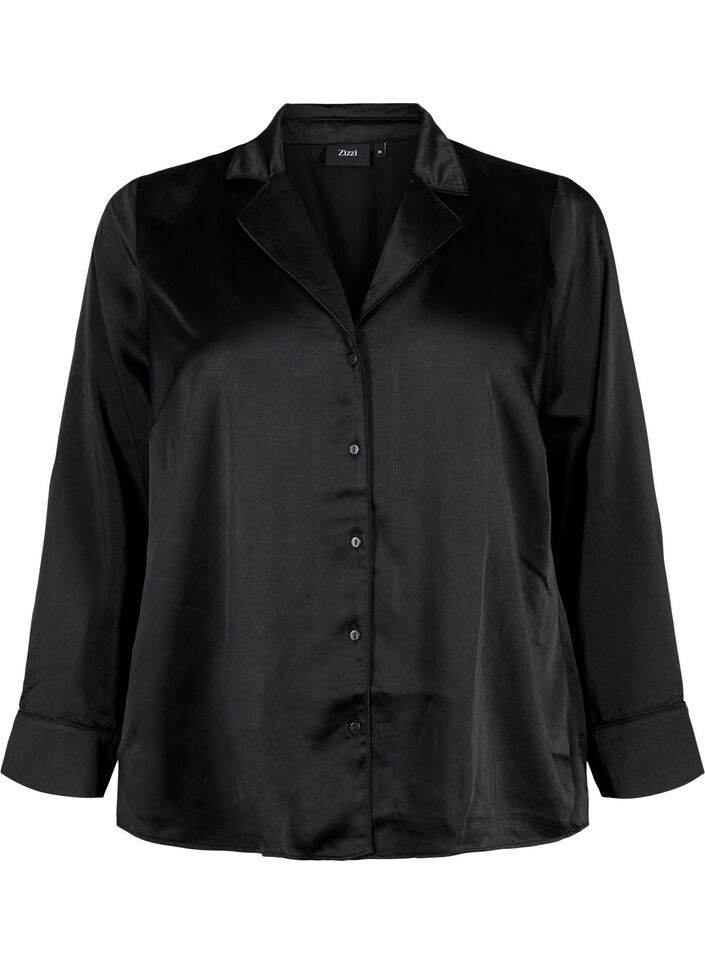 Satin nightshirt, Black, Packshot image number 0