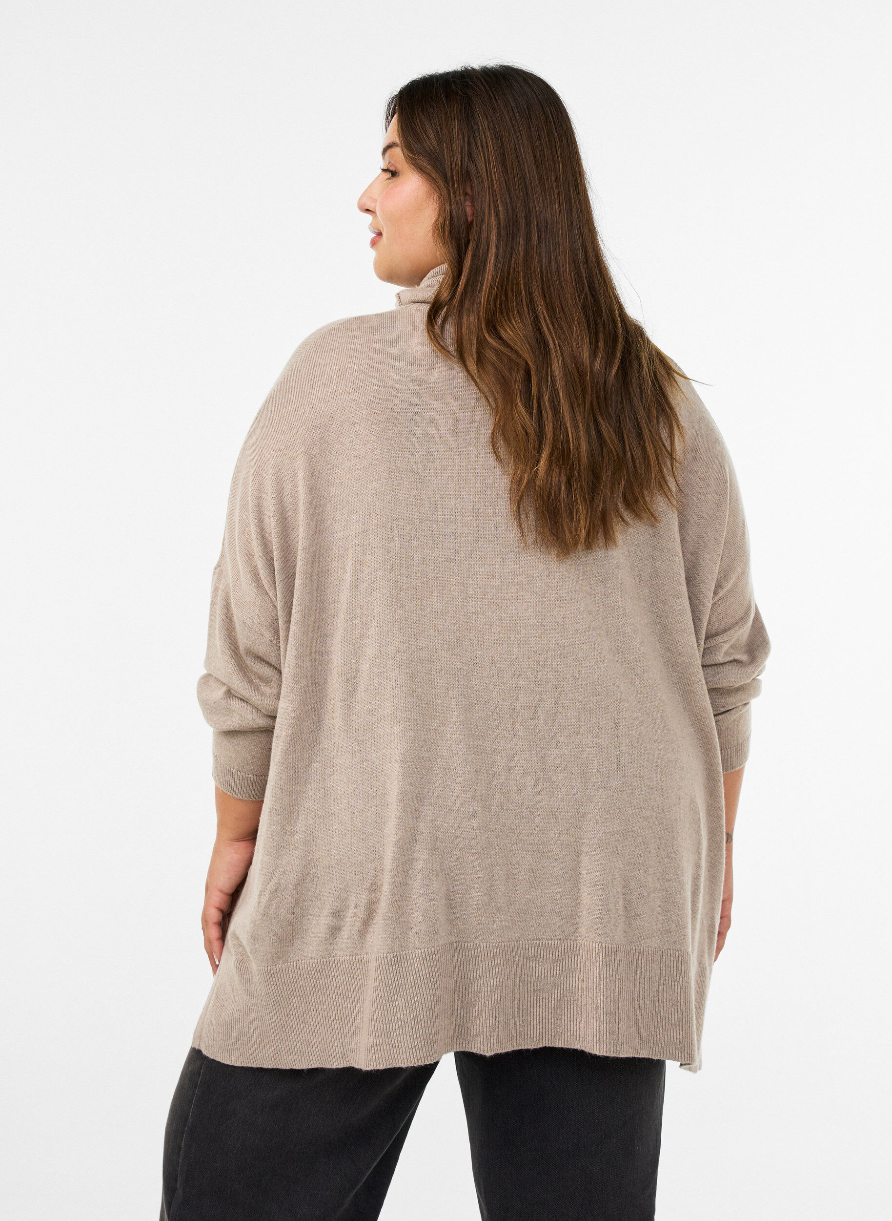 ZizzifashionTurtleneck jumper with a loose fit, Beige, Model image number 2