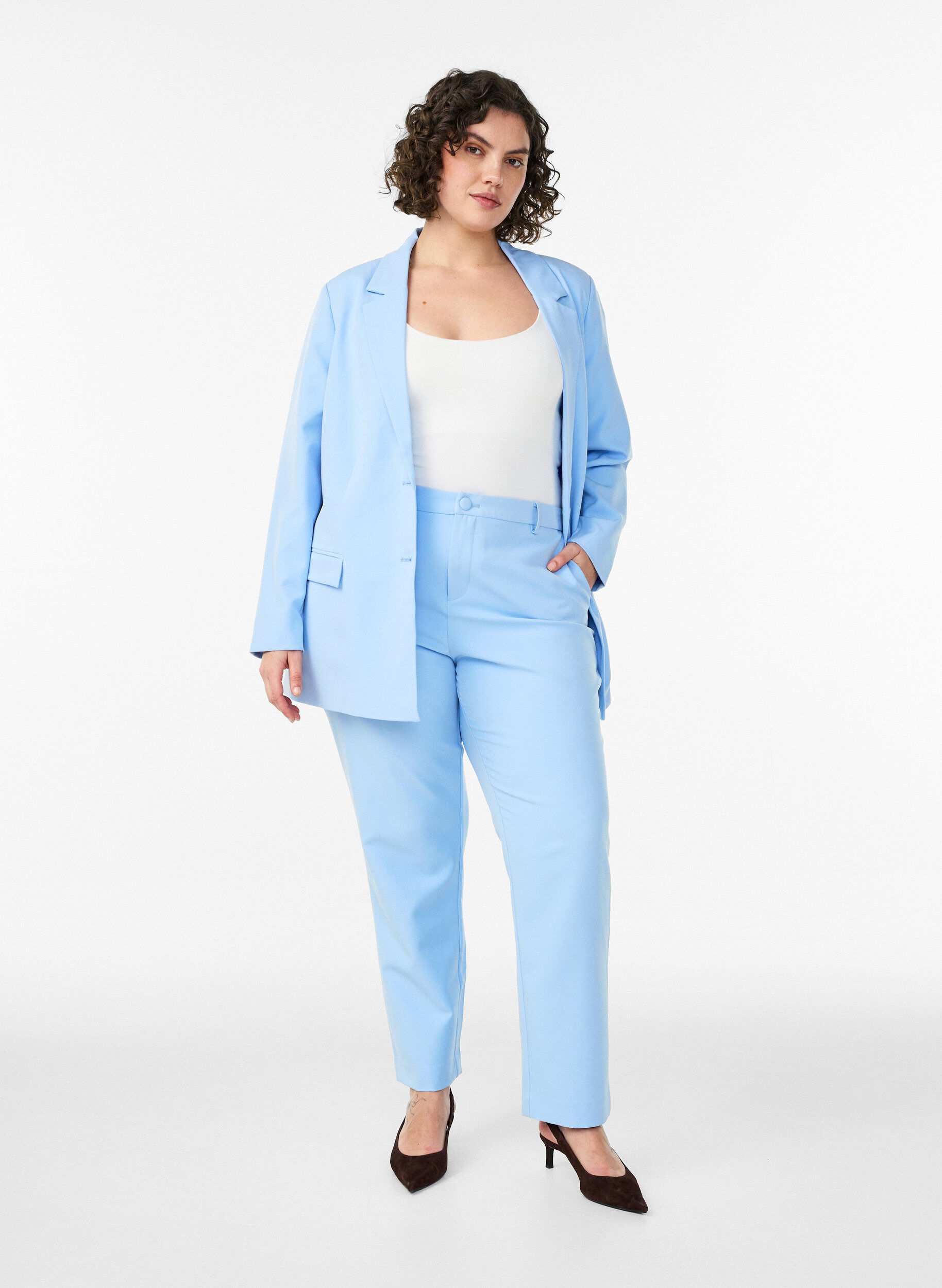 Zizzifashion Classic blazer with button closure, Light Blue, Model image number 1