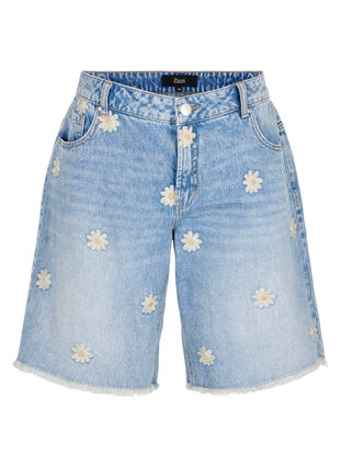 Denim shorts with floral embroidery, Light Blue w. Flower, Packshot image number 0