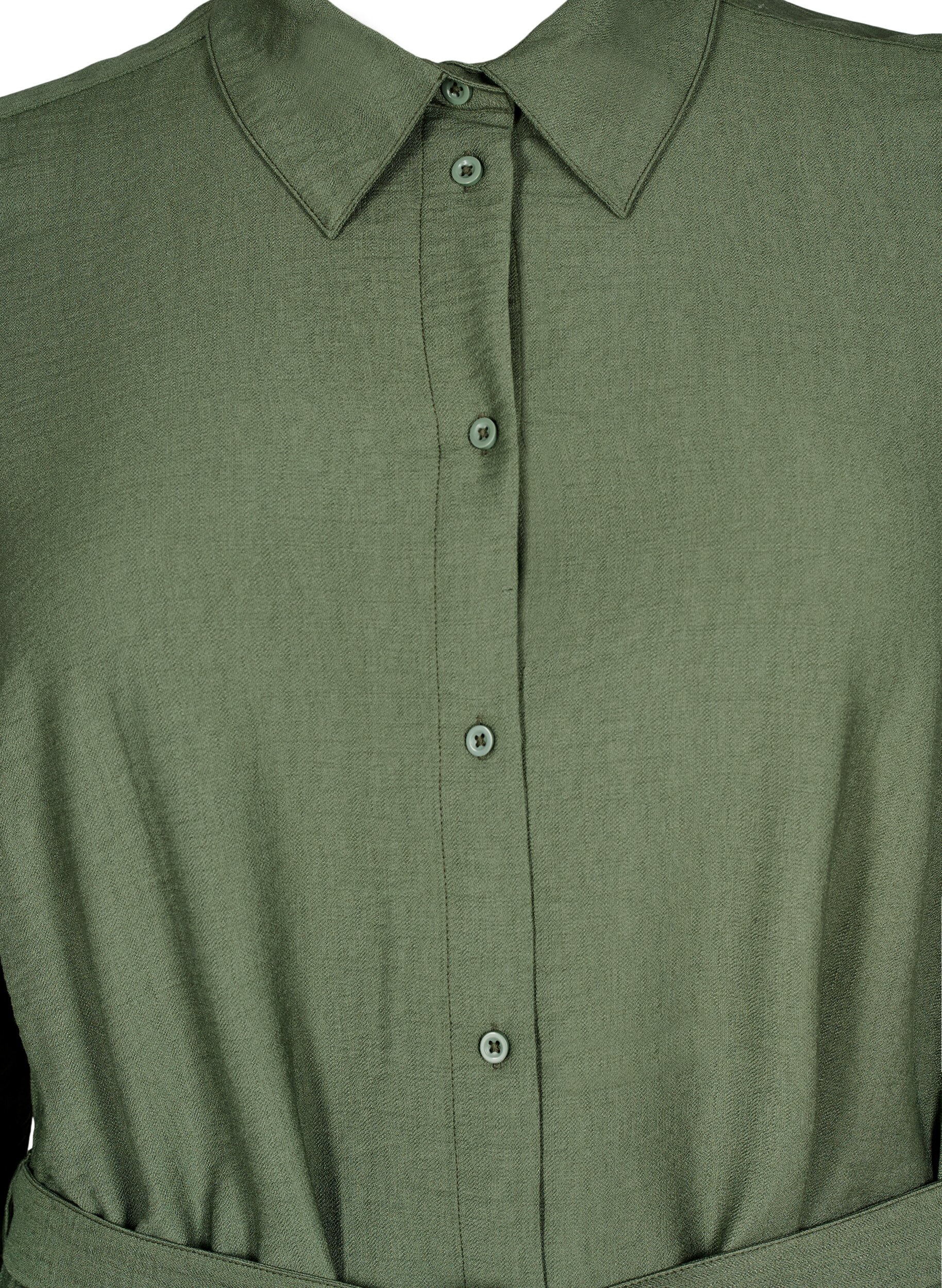 Zizzifashion Shirt dress with tie belt and long sleeves, Green, Packshot image number 2