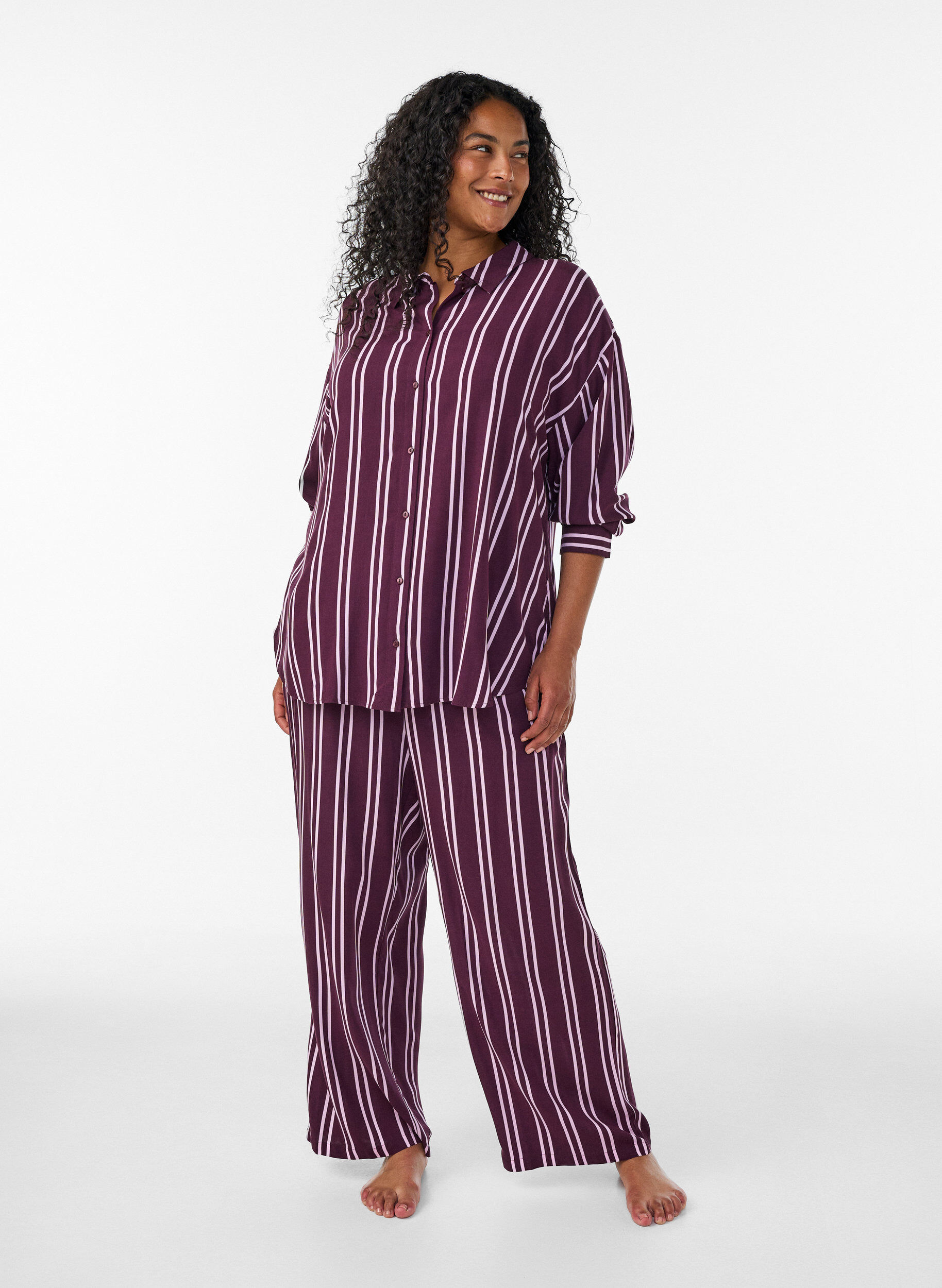 ZizzifashionStriped nightshirt, Dark Bordeaux, Model image number 1