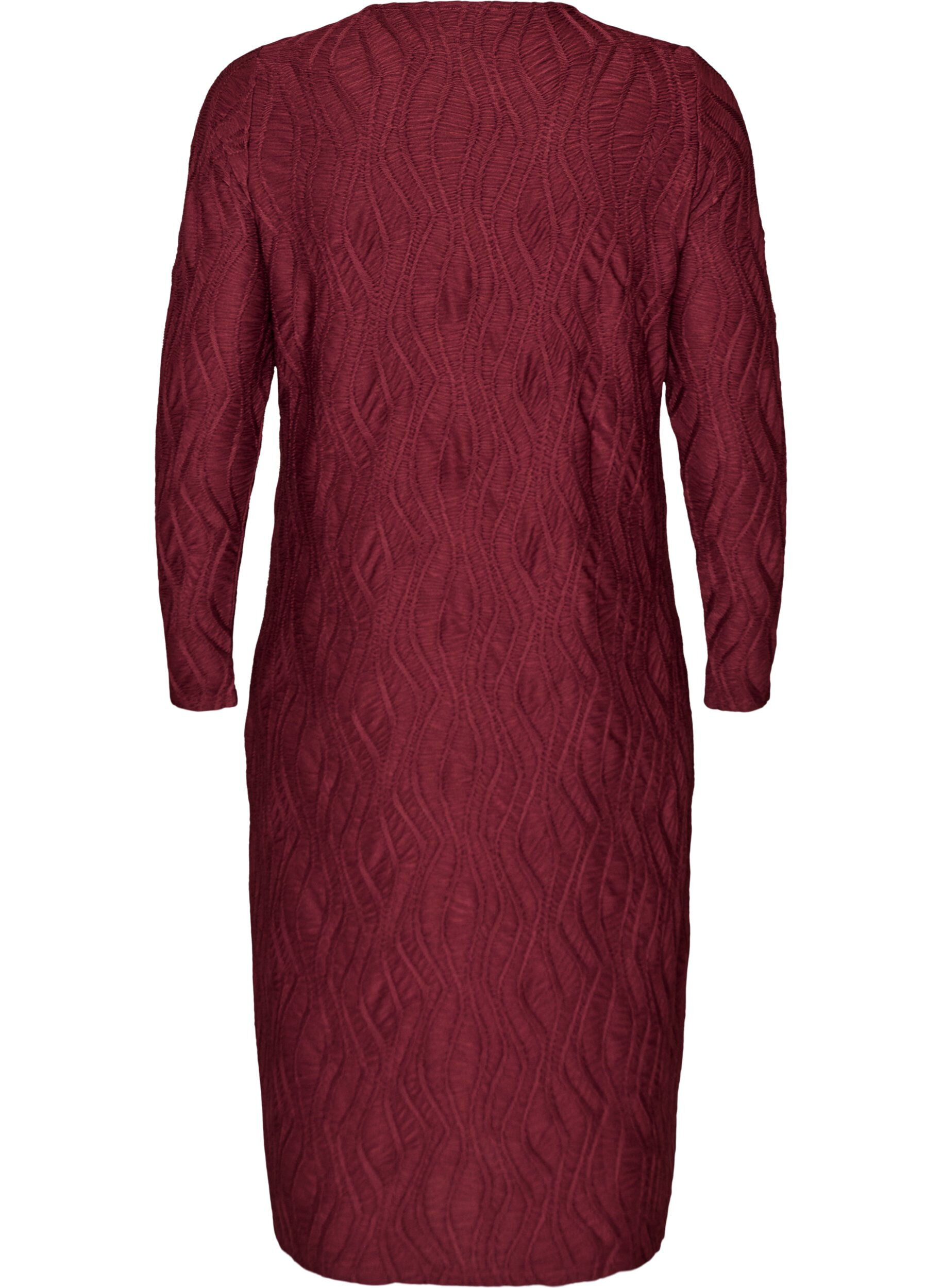 ZizzifashionMidi dress with a wavy texture and long sleeves, Red, Packshot image number 1