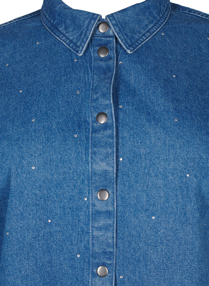Denim shirt with rhinestones and 3/4 sleeves, Bl. Denim Rhinestone, Packshot image number 2