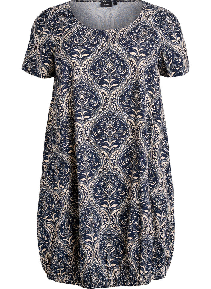 Short-sleeved cotton dress with print, Blue, Packshot image number 0