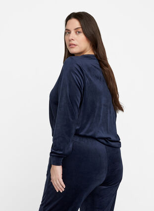 Long-sleeved velour blouse with tie detail, Navy Blazer, Model image number 1