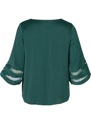 Plain blouse with 3/4 length sleeves and a V-neck, Pine Grove, Packshot image number 1