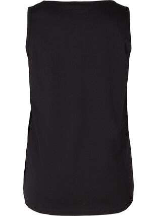 Sleeveless cotton sports top with print, Black Stronger, Packshot image number 1
