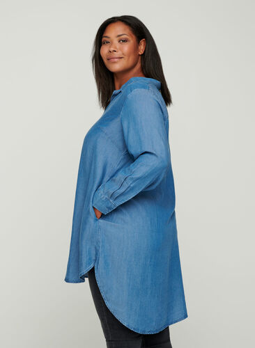 Long-sleeved lyocell tunic, Mid blue denim, Model image number 1