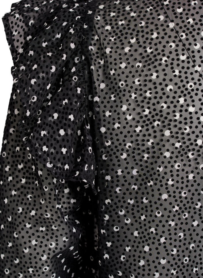 Chiffon blouse with ruffle details and small dots, Black, Packshot image number 3