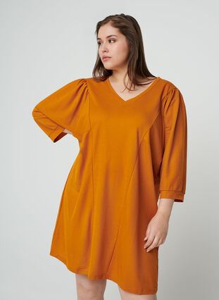 Viscose mix tunic with 3/4 length sleeves, Honey Ginger, Model image number 0
