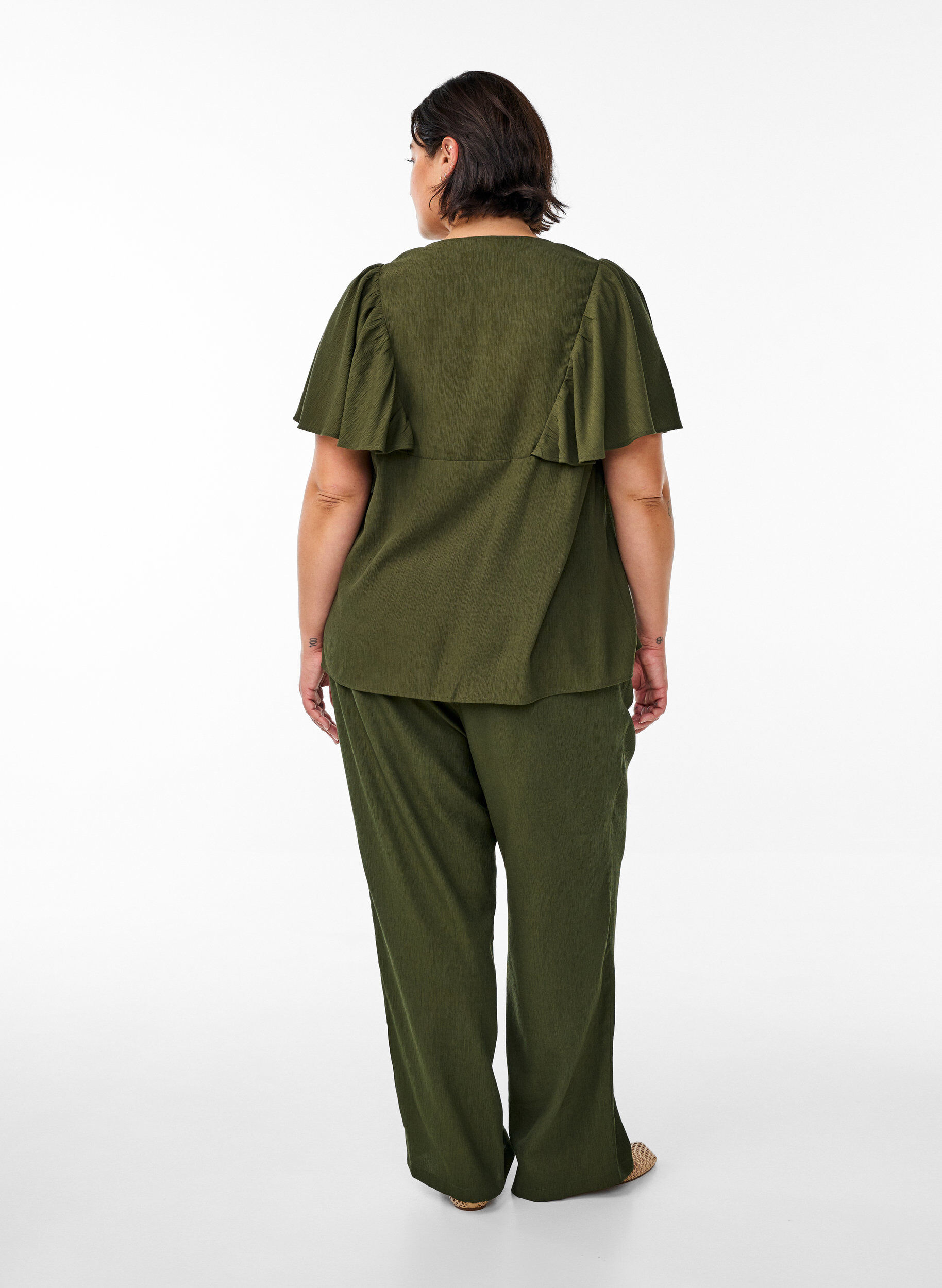 Zizzifashion High-waisted viscose trousers with pockets, Green, Model image number 2
