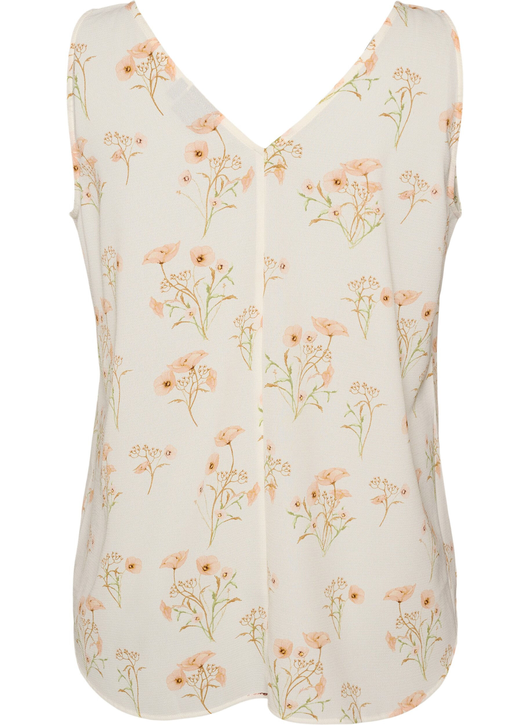 Zizzifashion Printed top with v-neck, White, Packshot image number 1