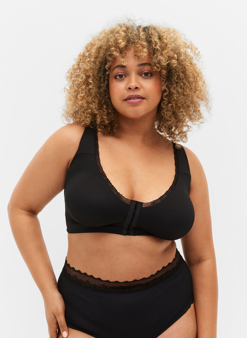 Bra with front closure, Black, Model image number 0