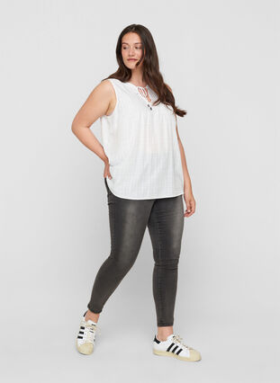 Sleeveless top with tie detail, Bright White, Model image number 2