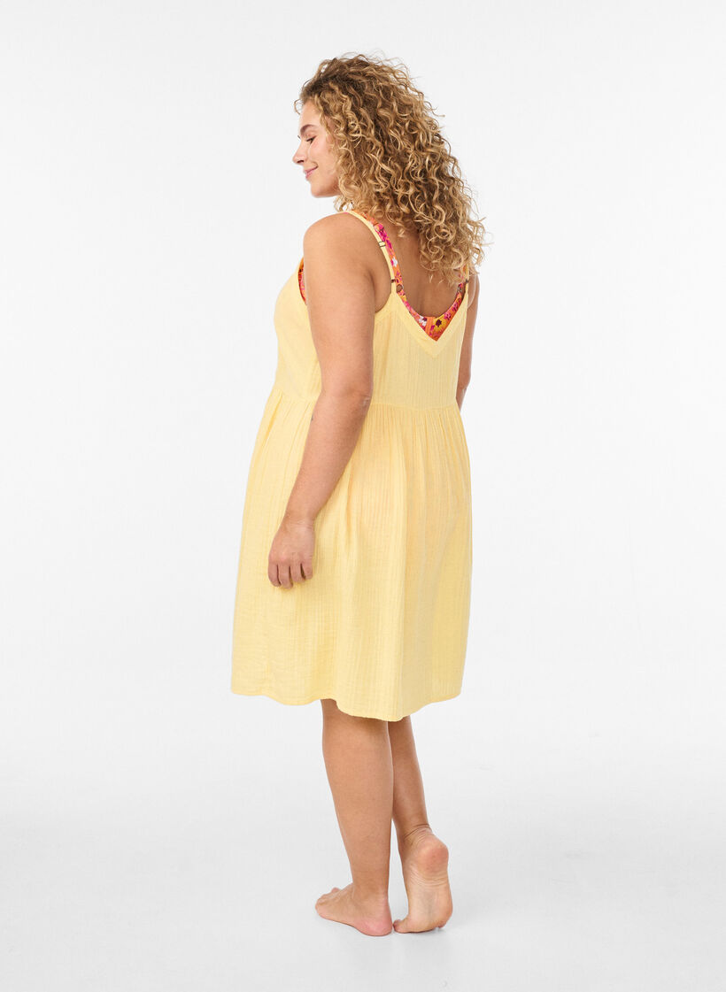 Cotton beach dress with narrow straps, Yellow, Model image number 2