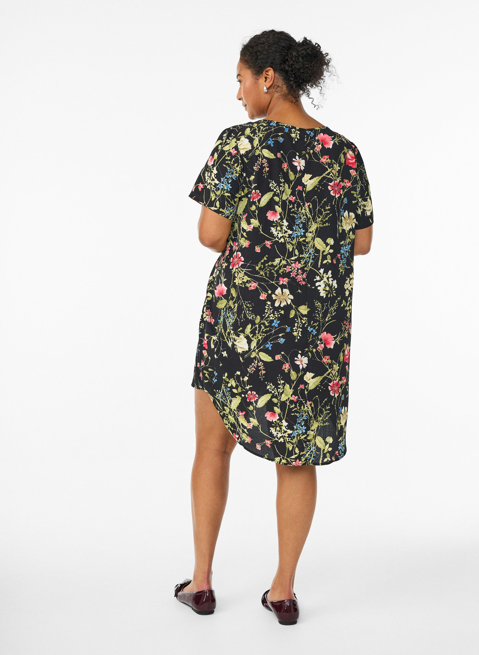 Zizzifashion Dress with print and short sleeves, Black, Model image number 2