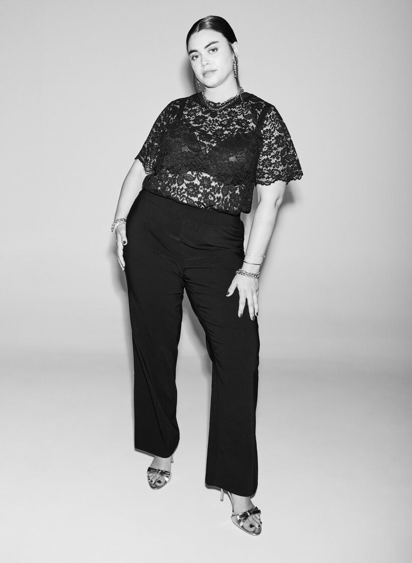 Stretchy pants in viscose, Black, Image image number 0