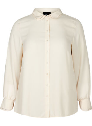 Long-sleeved shirt with feminine details, CREME ASS, Packshot image number 0