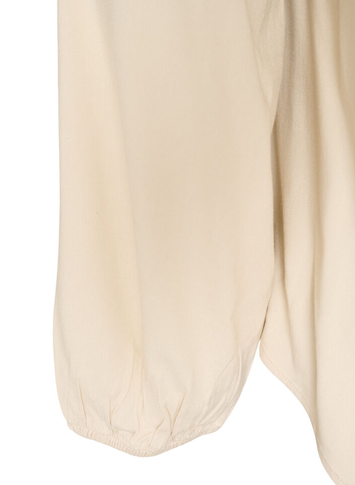 Viscose blouse with V-neck and rounded hem, Beige, Packshot image number 3