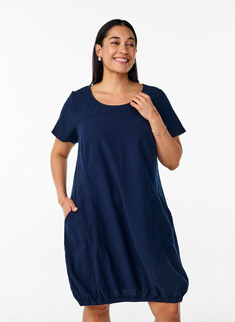 Short-sleeved cotton dress, Blue, Model image number 0