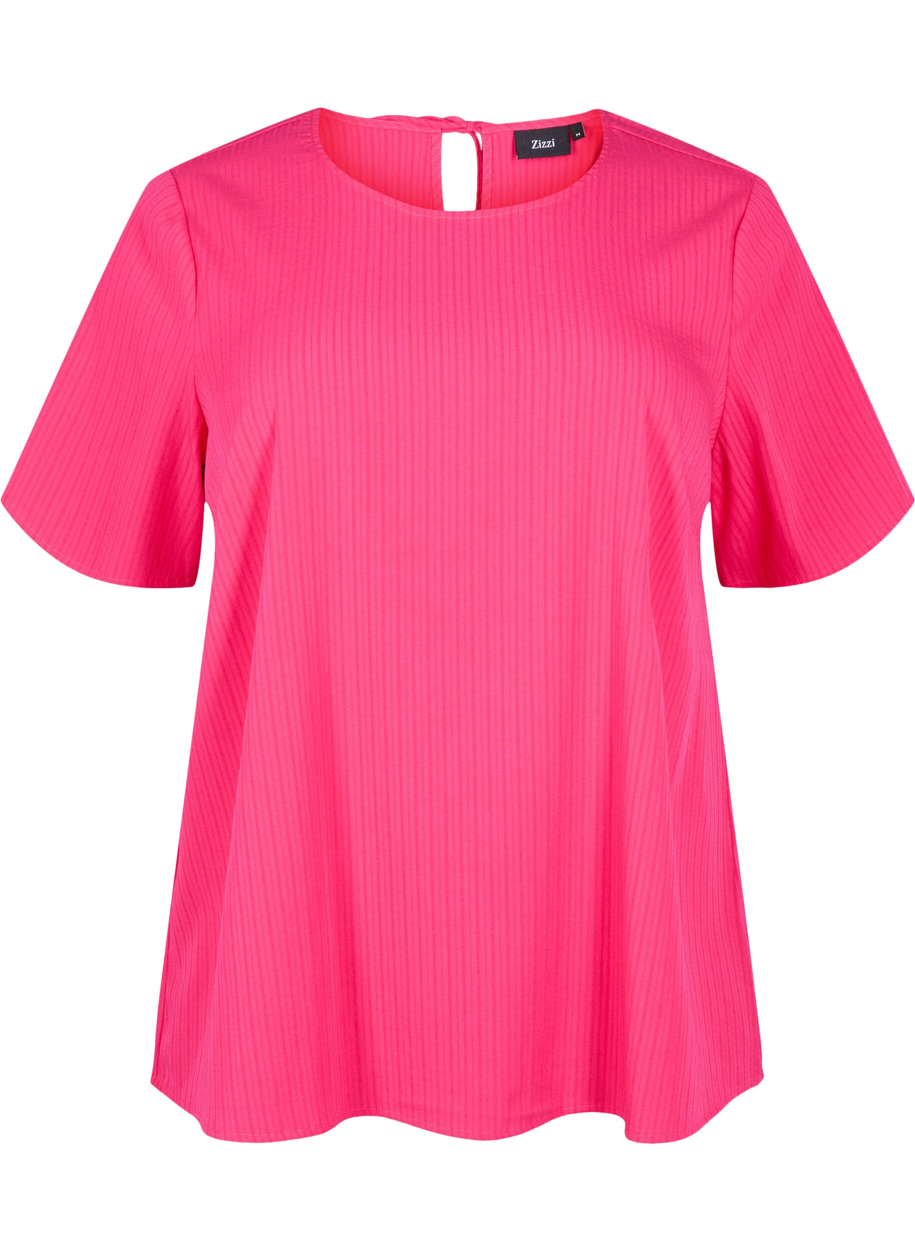 Zizzifashion Short-sleeved viscose blouse with ties, Bright Rose, Packshot image number 0