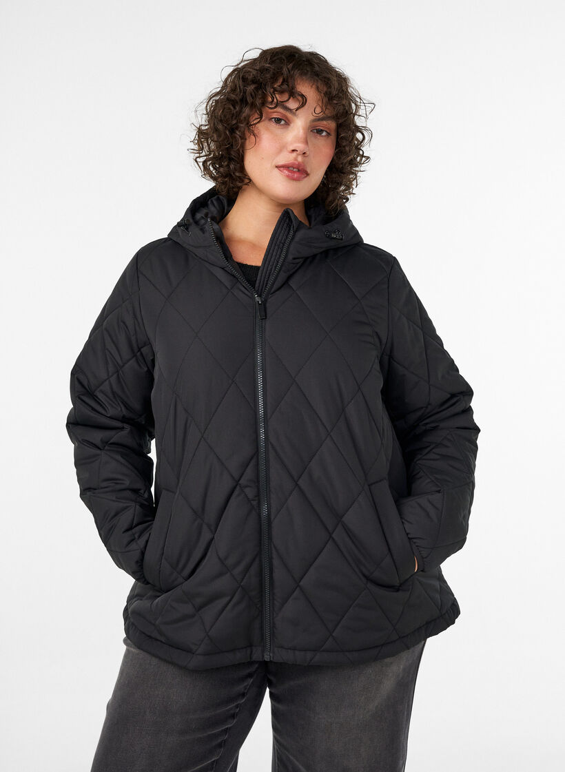 Lightly padded jacket with diamond quilt, Black, Model image number 0