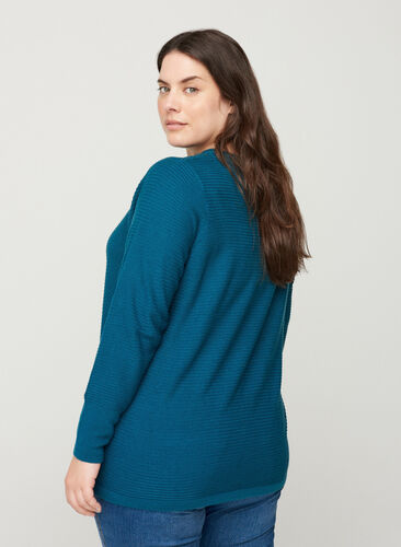 Ribbed knitted sweater with a round neck, Blue Coral, Model image number 1