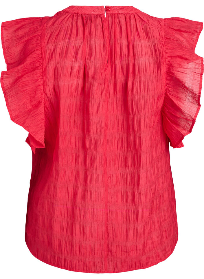 Sleeveless blouse with texture and ruffles, Red, Packshot image number 1