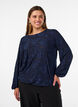 Sheer blouse with floral texture and long sleeves, Blue, Model image number 0