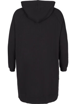 Long-sleeved sweater dress with a hood and a pocket, Black, Packshot image number 1