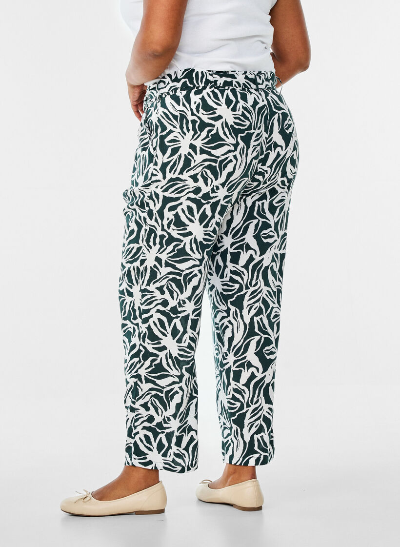 High-waisted viscose trousers, Green, Model image number 1