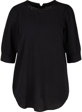 Tunic with 3/4-length sleeves and lace, Black, Packshot image number 0