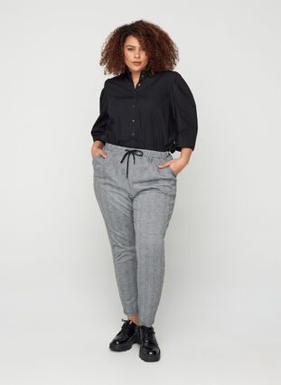 Cotton shirt with 3/4 length puff sleeves, Black, Model image number 2