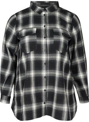 Checked shirt with chest pockets, Black checked, Packshot image number 0